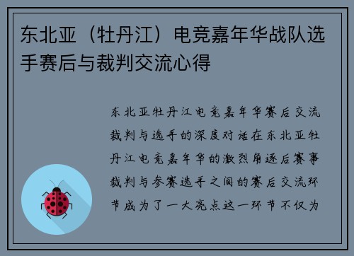 东北亚（牡丹江）电竞嘉年华战队选手赛后与裁判交流心得